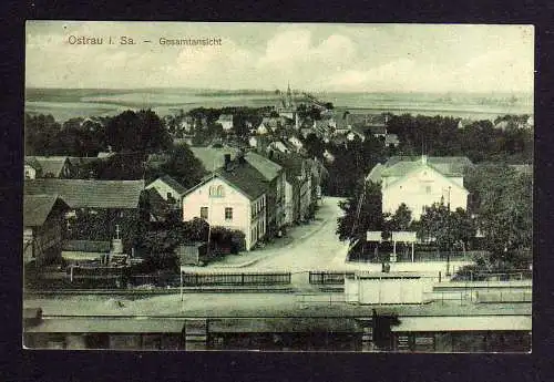 102399 Ansichtskarte Ostrau Sachen Gesamtansicht vom Bahnhof aus - Gleise Güterwagen 1915