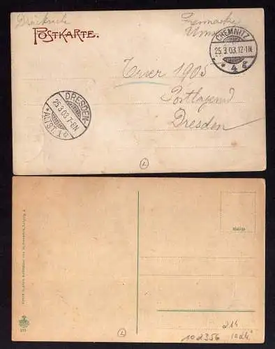 102356 2 Ansichtskarte Chemnitz Poststrasse Straßenbahn 1903 Damen Mode um 1925