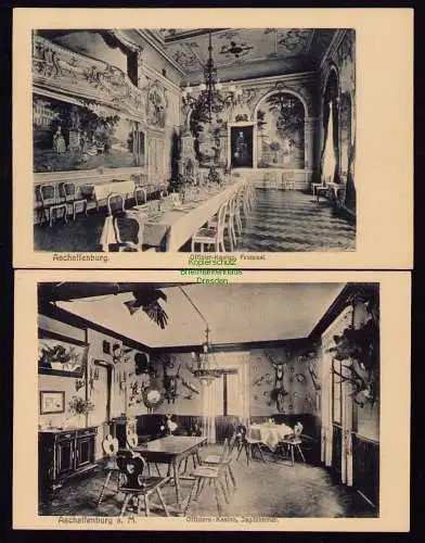 166089 2 AK Aschaffenburg 1911 Offizier Kasino Festsaal Jagdzimmer 