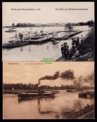 166092 2 AK Germersheim 1909 1912 Rhein Militärschwimmschule Partie bei der Sch