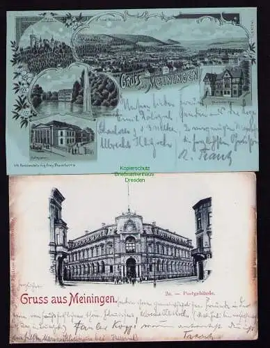 166116 2 AK Meiningen 1899 Litho Schloss Landsberg Henneberger Haus Hoftheater