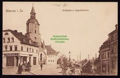 166045 AK Meerane i. Sa. 1910 Kirchplatz und Augustusstraße 