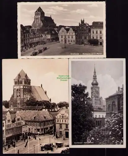 166006 3 AK Greifswald 1942 1961 Markt St. Marien Nicolaikirche 