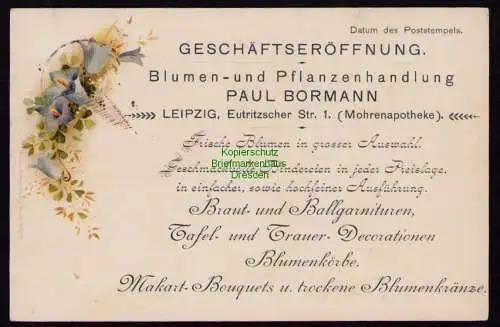 162101 AK Leipzig 1898 Litho Geschäftseröffnung Blumen- und Pflanzenhandlung