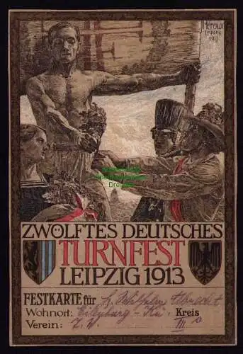 162109 AK Leipzig 1913 12. Deutsches Turnfest Künstlerkarte Heroux Wappen