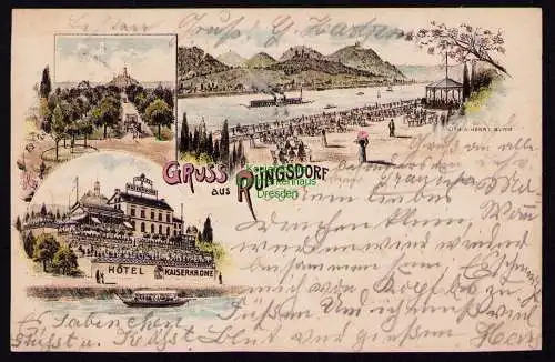 162259 AK Rüngsdorf Bonn um 1900 Litho Hotel Kaiserkrone Rhein Panorama 