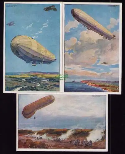 166028 3 AK Leipzig um 1915 Deutscher Luftflotten Verein Zeppelin Ballon nach Ge