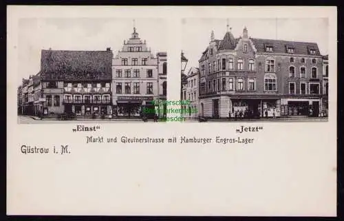 162256 AK Güstrow 1908 Markt Gleviner Straße mit Hamburger Engros Lager 