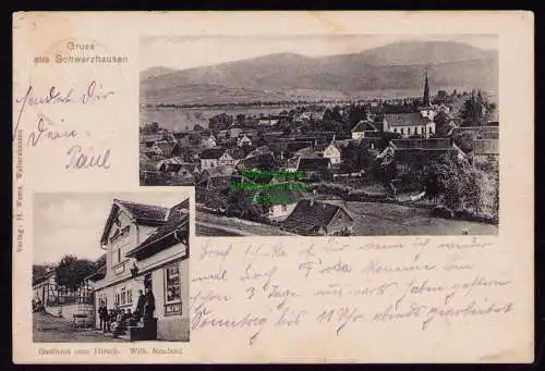 162078 AK Schwarzhausen Waltershausen 1913 Gasthaus zum Hirsch Panorama 