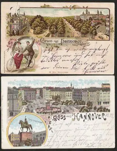 24101 AK 2 Litho´s Hannover Herrenhauser Allee Ernst Augustplatz Denkmal 1898