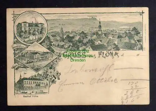 127679 AK Flöha 1897 Federlitho Vorläufer Gasthof Bahnhof Amtshauptmannschaft