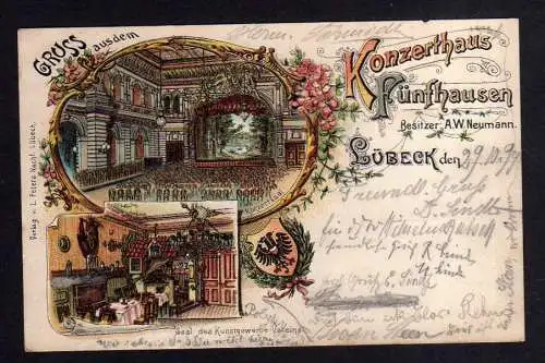 115246 AK Lübeck 1899 Konzerthaus Fünfhausen Litho Restaurant