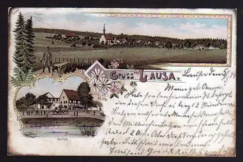 64113 AK Litho Lausa Neussen Belgern Neußen Gasthof Kirche Neussen 1899