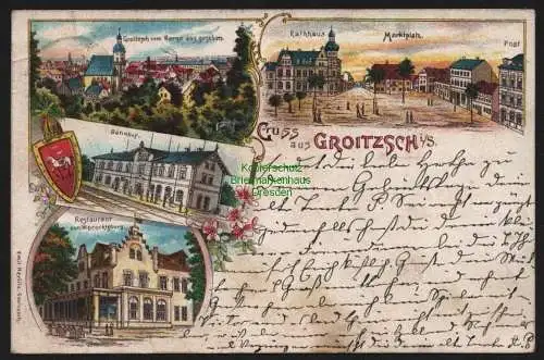 148619 AK Groitzsch 1898 Litho Bahnhof Restaurant zur Wiprechtsburg Rathaus Post