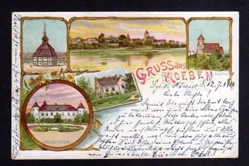 108794 AK Koeben Litho 1900 Schloss Kirche Pfarrerhaus