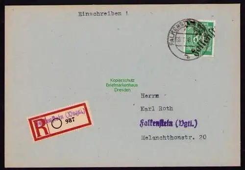 h7191 SBZ Handstempel Bezirk  41 R-Brief Einschreiben Falkenstein