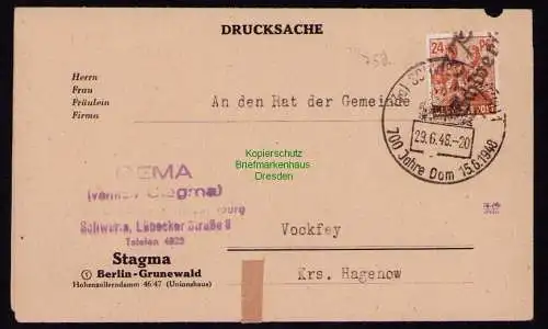 h7187 SBZ Handstempel Bezirk  37 Drucksache Schwerin Aktenlochung