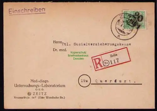 h7169 SBZ Handstempel Bezirk  20 R-Brief Einschreiben Zeitz