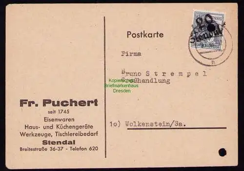 h7163 SBZ Handstempel Bezirk  20 Brief Stendal Aktenlochung, auch durch Marke