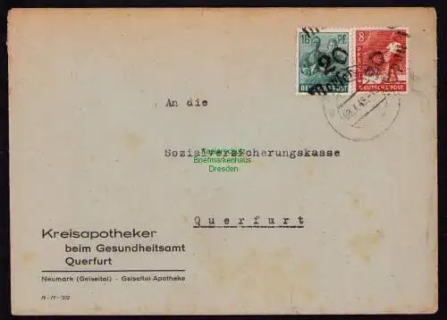 h7155 SBZ Handstempel Bezirk  20 Brief Merseburg