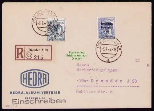 h7120 SBZ Handstempel Bezirk  14 R-Brief Einschreiben Dresden 28 gepr. BPP