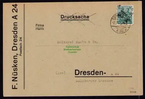 h7114 SBZ Handstempel Bezirk  14 Brief Dresden 24 gepr. BPP