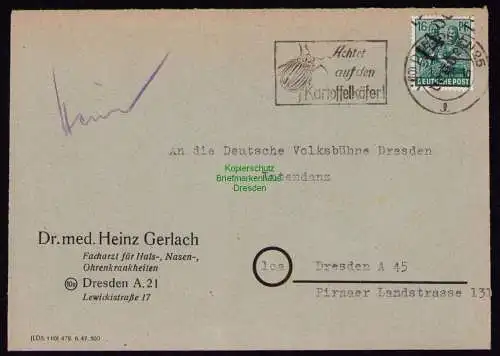 h7091 SBZ Handstempel Bezirk  14 Brief Dresden 12 gepr. BPP