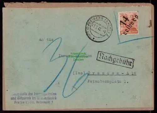 H7026 SBZ Handstempel Bezirk  14 Brief Freiberg