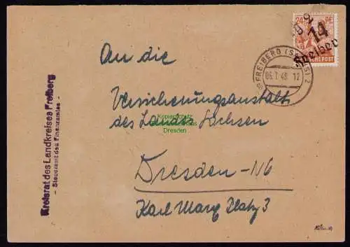 H7023 SBZ Handstempel Bezirk  14 Brief Freiberg gepr. BPP