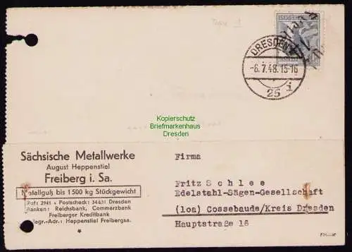 H7022 SBZ Handstempel Bezirk  14 Postkarte Freiberg gepr. BPP