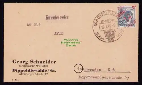 H7019 SBZ Handstempel Bezirk  14 Brief Dippoldiswalde rot gepr. BPP