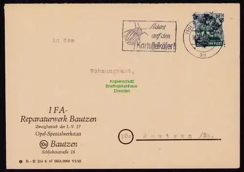 H7002 SBZ Handstempel Bezirk  14 Brief Bautzen