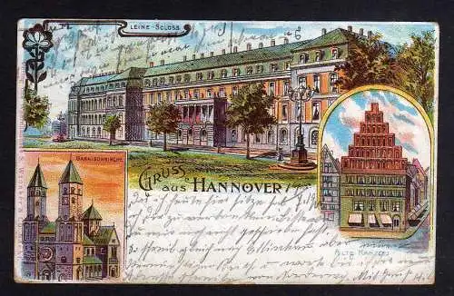 98185 AK Litho Hannover 1901 leine Schloss Alte Kanzlei Garnisionskirche