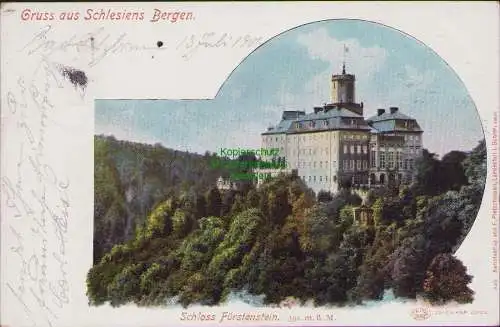 160642 AK Gruss aus Schlesiens Bergen 1901 Schloss Fürstenstein bei Waldenburg