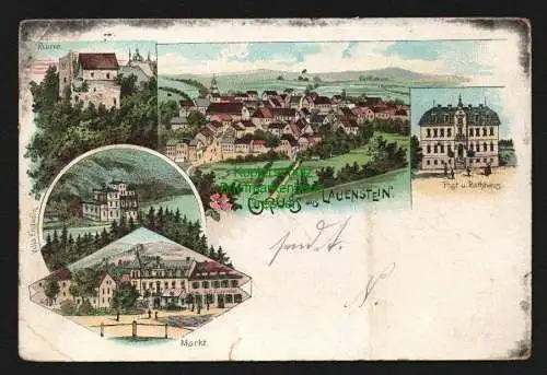 140425 AK Lauenstein Litho 1898 Post Rthaus Ruine Villa Engadin Markt