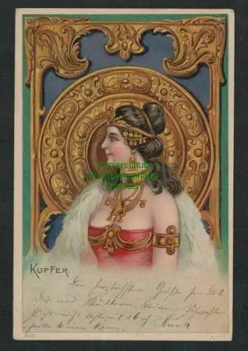 139133 AK Künstlerkarte Frau Kupfer Kupferschmuck Litho 1902