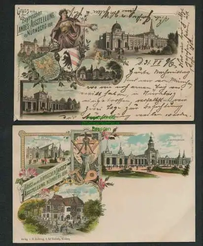 139146 2 AK Litho Nürnberg Bayerische Landesaustellung Armee Museum 1896 1x SST