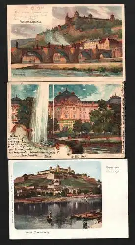 138087 3 AK Würzburg Litho Marienberg 1900 Residenz Veste