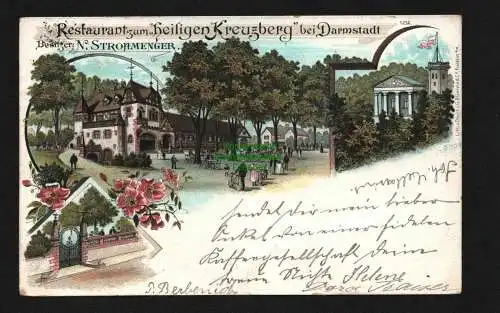 138150 AK Litho Restaurant zum heiligen Kreuzberg bei Darmstadt 1898 Strohmenger