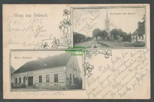 137331 AK Trebisch Trzebiszewo 1912 bei Schwerin Warthe May`s Gasthof Kirche