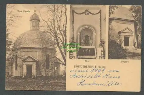 137367 AK Brandenstein bei Güsen um 1910 Neue Kapelle Altar erbaut 1909