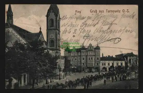 135953 AK Tarnowitz Tarnowskie Gory 1918 Ring Kirche viele Pferde