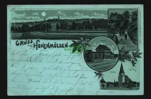 136396 AK Hohenmölsen Mondscheinlitho 1899 Bahnhof Altmarkt Kirche Kaiserpark