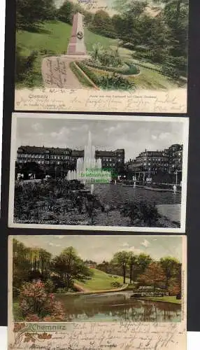 132622 3 AK Chemnitz Litho Stadtpark 1903 Clauss Denkmal Springbrunnen 1942