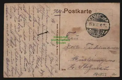 132859 AK Katowice Kattowitz 1916 Blücher-Platz und Sachs Straße Parkanlagen