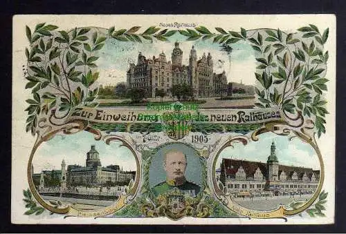 131591 AK Leipzig Einweihung des neuen Rathauses 7. Oktober 1905 Flaggenstempel