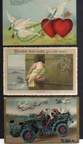 131358 3 AK Liebe Herz Tauben Täubchen 1906 1909 1956