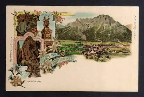 131144 AK Mittenwald Litho um 1905 Klotz Denkmal Leutaschklamm