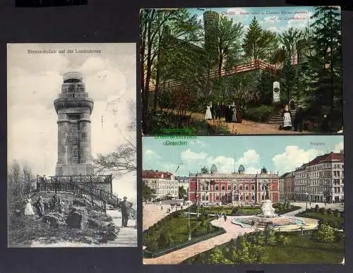 130811 3 AK Bismarksäule auf der Landeskrone 1907 Görlitz Postplatz Restauratio