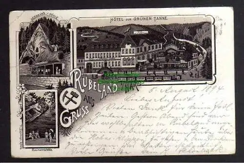 129994 Ansichtskarte Rübeland Harz Litho 1894 Hotel zur grünen Tanne Hermannshöhle